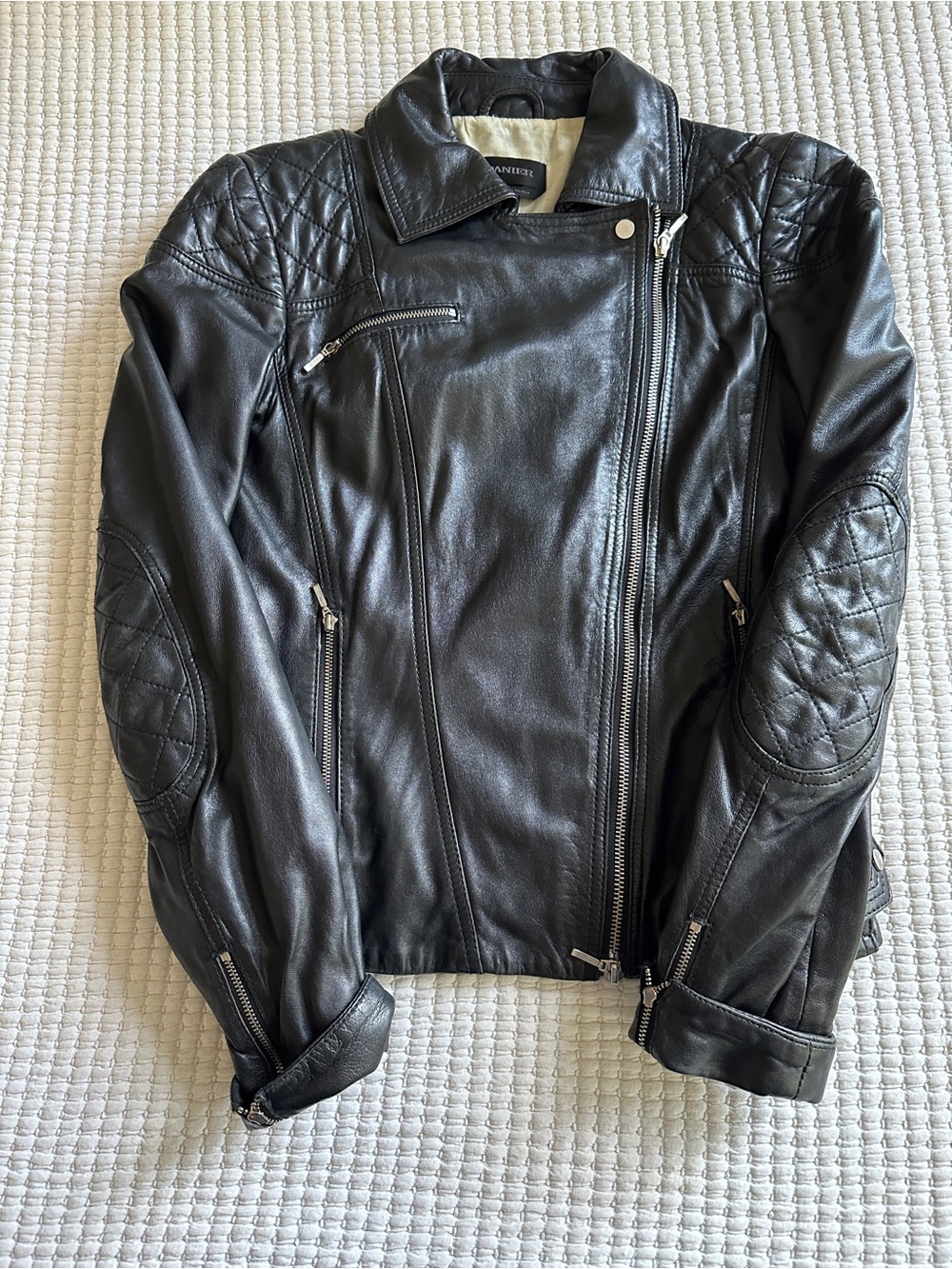Danier Black Quilted Leather Moto Jacket
